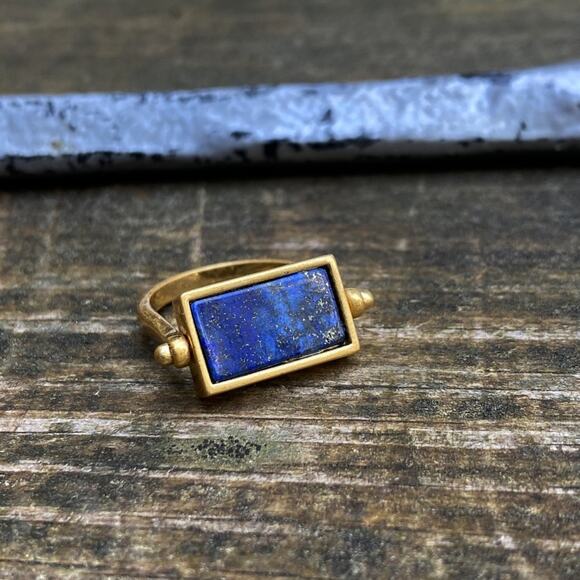 NEW Antique Style Rectangle Lapis Flip Ring - Picture 7 of 7